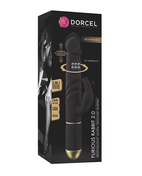 Dorcel Furious Rabbit 2.0 Thrusting & Rotating Vibrator- Black/Gold