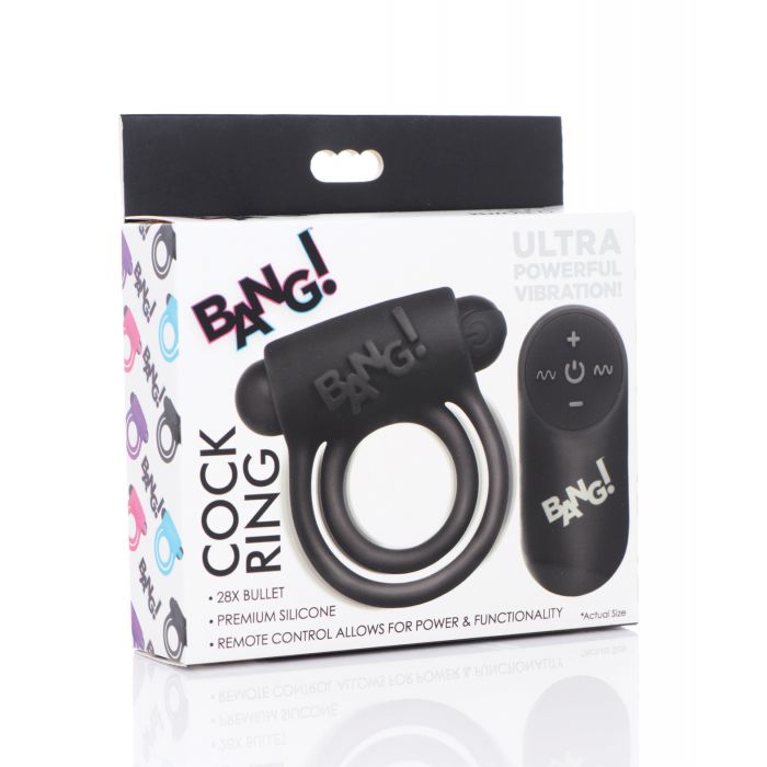 Bang! Vibrating Cock Ring & Bullet w/Remote Control - Black