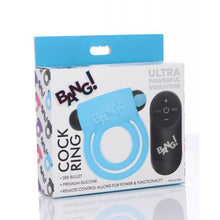 Load image into Gallery viewer, Bang! Vibrating Cock Ring &amp; Bullet w/Remote Control - Blue
