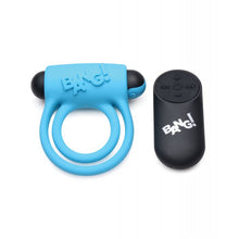 Load image into Gallery viewer, Bang! Vibrating Cock Ring &amp; Bullet w/Remote Control - Blue
