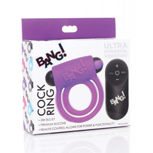 Load image into Gallery viewer, Bang! Vibrating Cock Ring &amp; Bullet w/Remote Control - Purple
