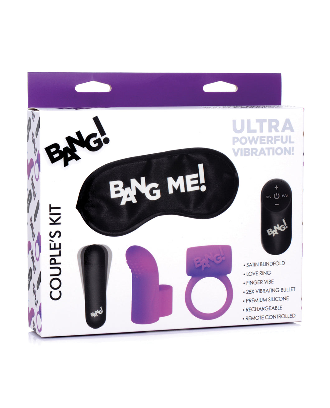 Bang! Couple's Kit with RC Bullet, Blindfold, Cock Ring & Finger Vibe - Purple